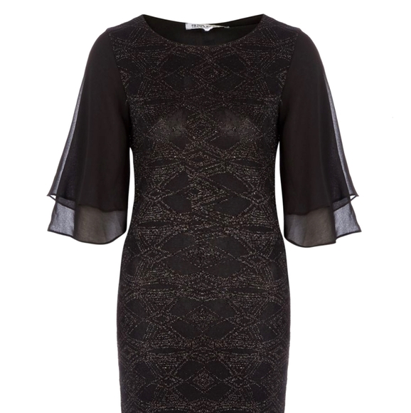 BLACK Glitter Frill Sleeves Knee Length Petite Dress - Picture 8 of 8